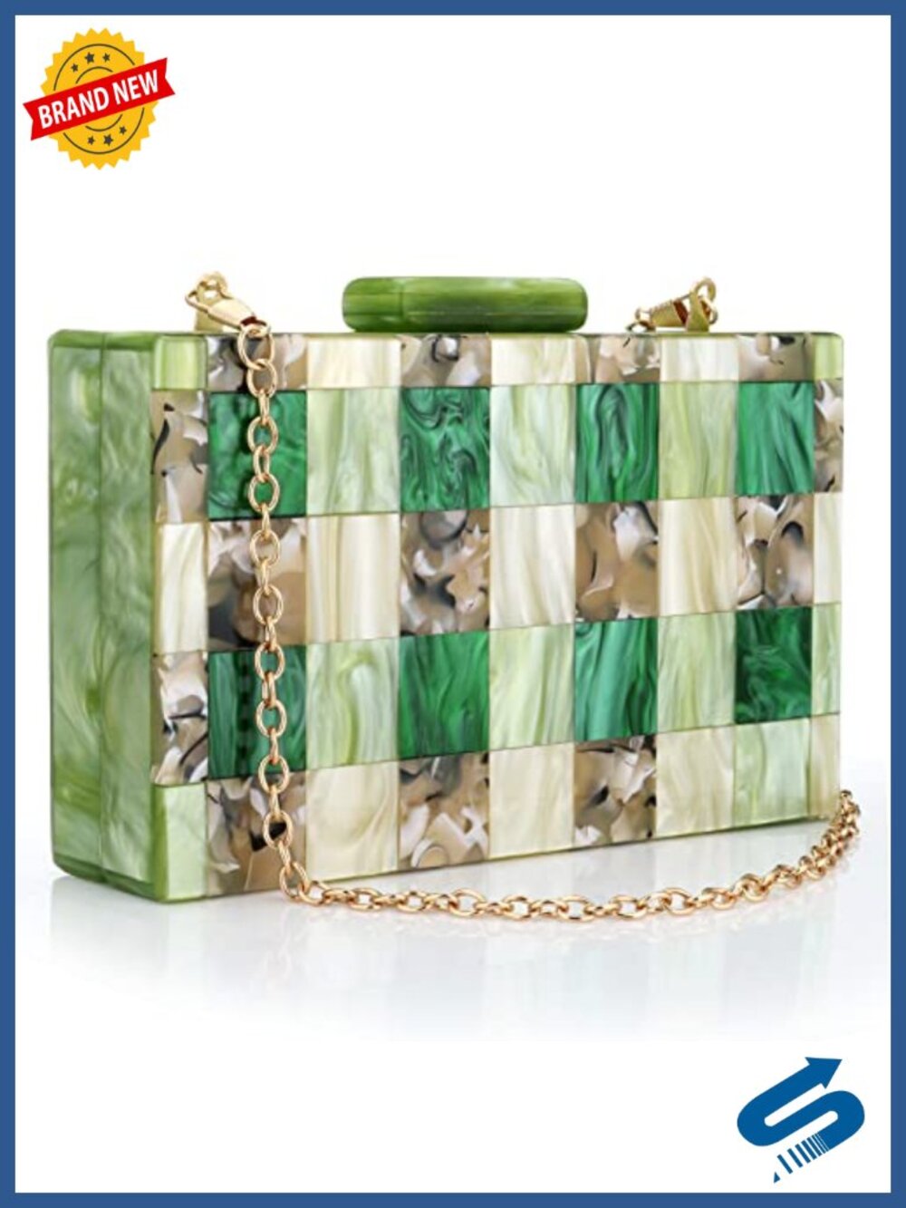 Acrylic Box Clutch Purse with Marble Pattern Detachable Chain Crossbody Evening